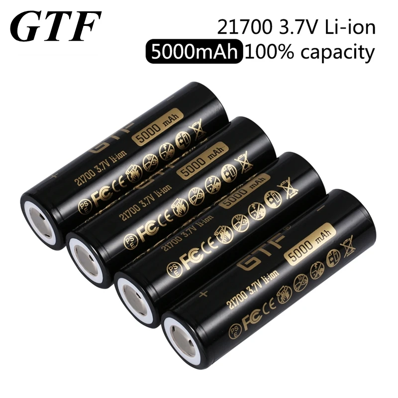 GTF 21700 3.7V 5000mAh real capacity Li-Ion Rechargeable Battery for Flashlight electronic car flat head batteries drop shipping