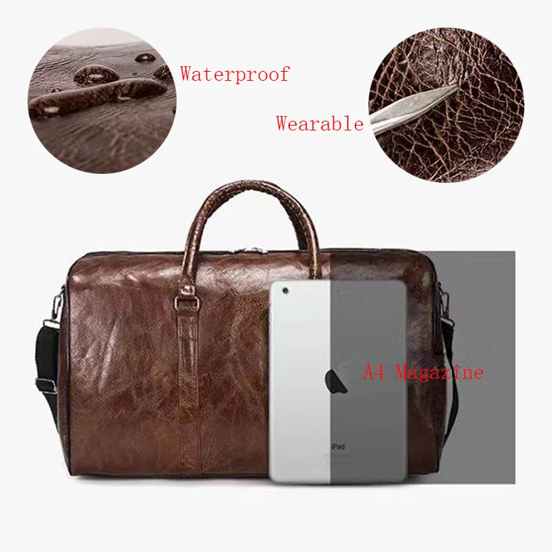 High Capacity Travel Bag Luggage Unisex Leisure Fitness Weekend Bag Business Suitcase Soft Leather Travel Duffels Shoulder Bags