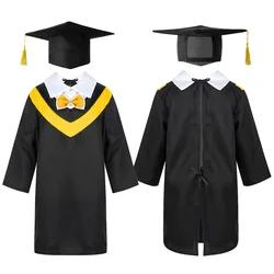 Children Preschool Primary School Graduation Gown with Tassel Cap for Kids Boys Girls Role Play Bachelor Costume Dress Up Outfit