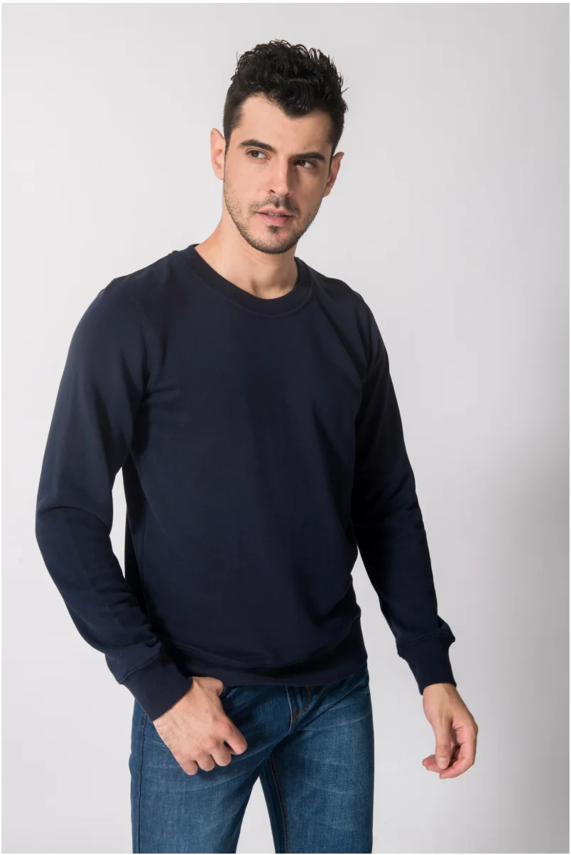 Men's Round Neck 100% Cotton Plus Velvet Long-Sleeved Sweater Custom Printed Embroidery Logo Casual Solid Color Warm Sweater 3xl
