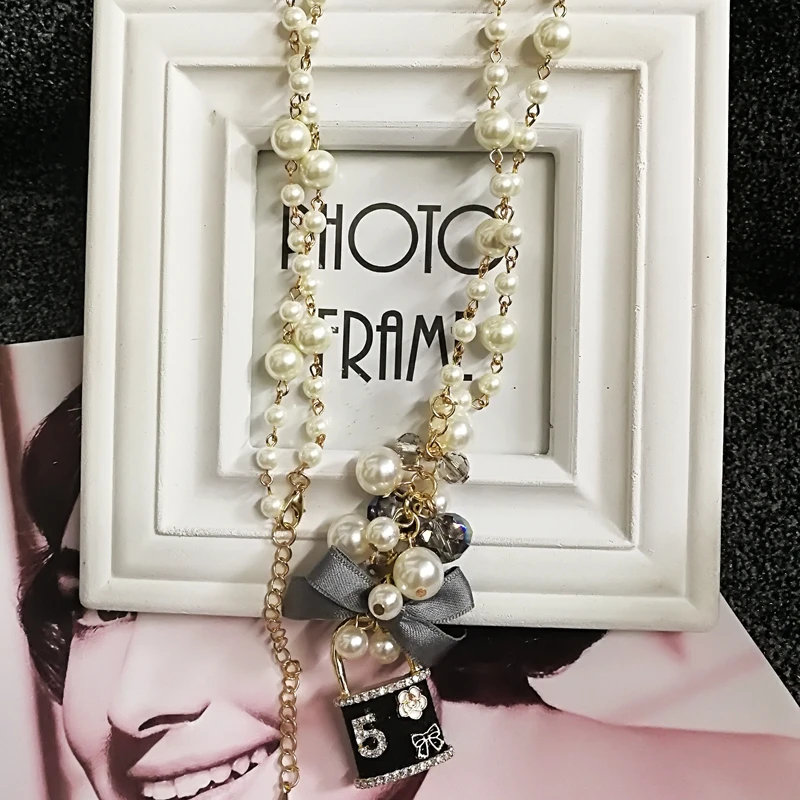 Korean Trendy Sweater Pendant Long  Pearl Necklace For Women Party Jewelry