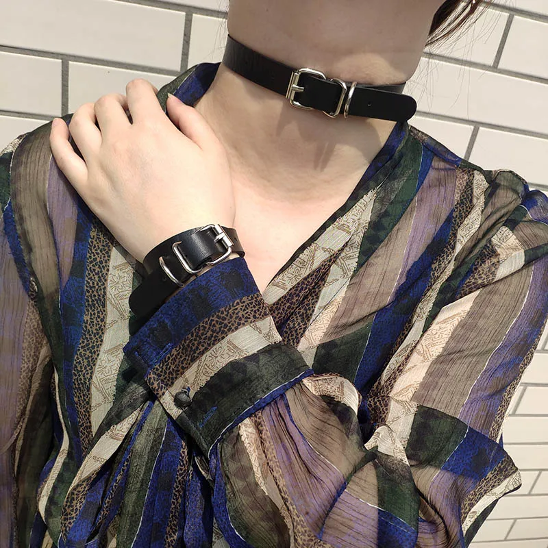 Hot Punk Harajuku Collar Choker Necklace PU Leather Choker Punk Goth Handmade Neck Bracelet Jewelry wristband wholesale