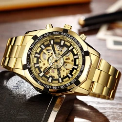 Skeleton Sports Pulseira De Aço Inoxidável Automático Chinês Relógios De Pulso Mecânico Mens Luxury Top Brand Gold Black Silver Gift