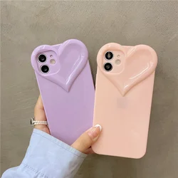 Funda de teléfono 3D con corazón de amor para iPhone, carcasa trasera de Tpu de silicona suave y sólida de Color caramelo para iPhone 14, 11, 12, 13, 15 Pro Max, X, XR, XS, 7, 8 Plus