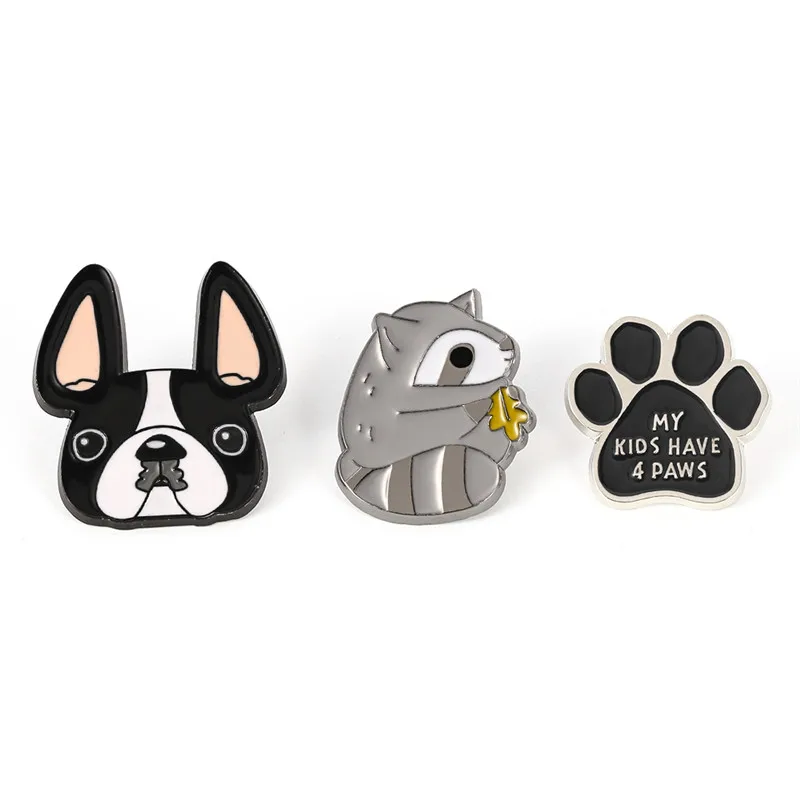 Animal Series Brooches Pet Black Cat Dog Enamel Pins MY KIDS HAVE 4 PAWS Dress Lapel Pin Lovely Badge Gift Jewelry for Kids