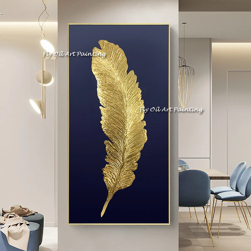 

Large Size 100% Handmade Gold Foil Leaf Oil Painting Plant Canvas Abstract Scenery Pictures for Home Kitchen Decoration