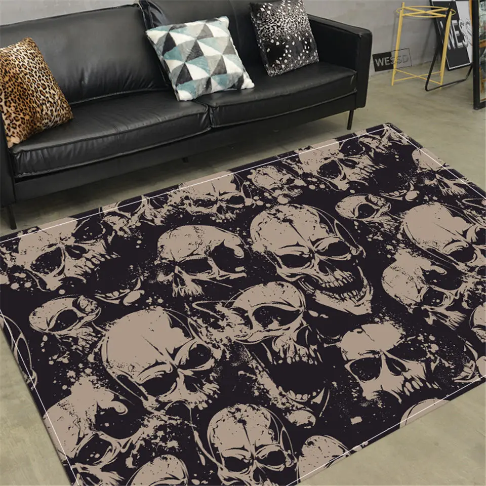 Skull Horror Carpet Gothic Style Skeleton Rug Halloween Decor Floor Mat For Teenager Room Anti-slip Bedroom Bedside Mat Doormat