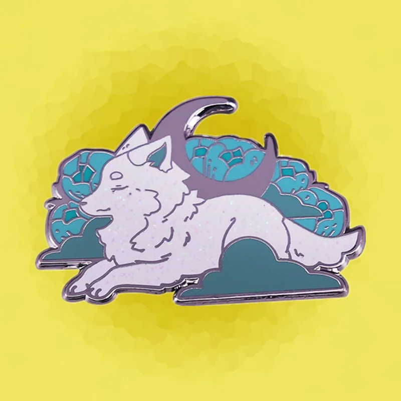 Cute Winter Snow Fox Fantasy moon cloud flower enamel pin Animal nature lovers gift brooch jewelry