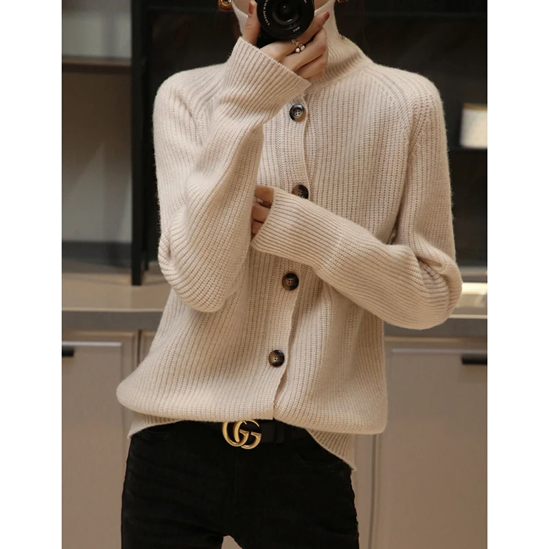 Turtleneck Women Sweater Women Khaki Long Sleeve CARDIGANS 2021 Autumn Winter Casual Pink Jumper Loose Sweaters Oversized