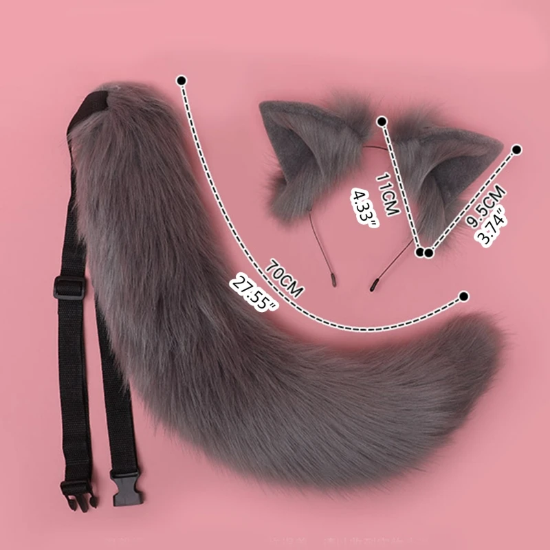 Cosplay Roupa Vrouwen Anime Kat Wolf Oren Hoofdtooi Staart Set Pluche Hoofdband Anime Voor Tail Chinese Haaraccessoires