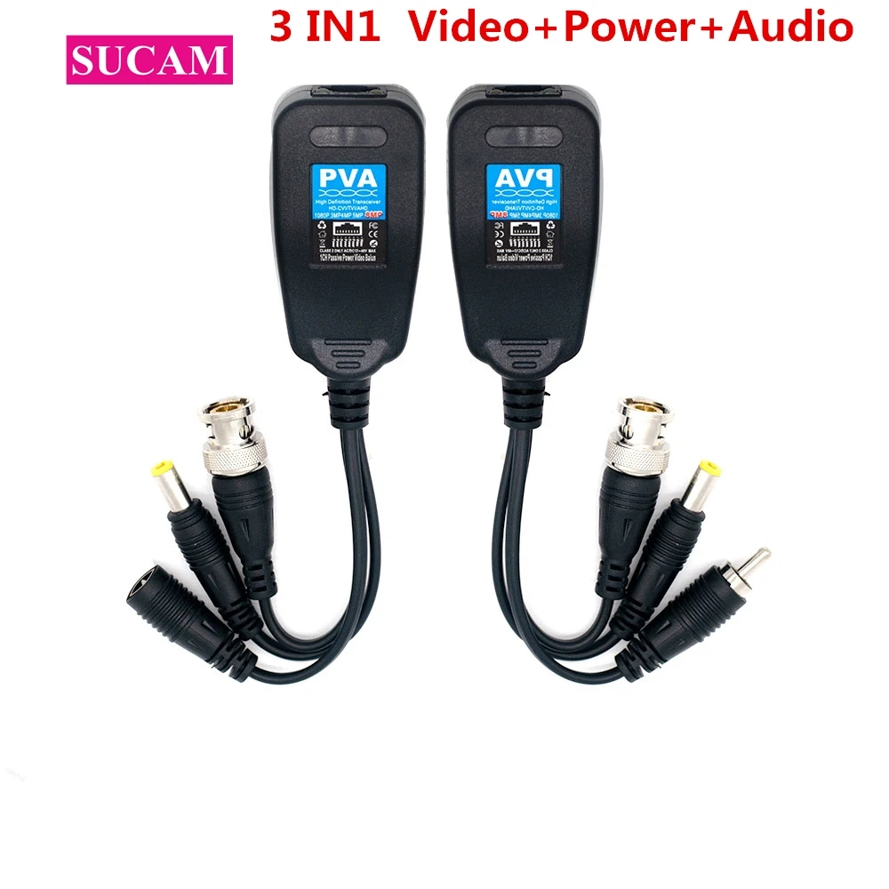 

5 Pair/Lot 8MP Video Audio Passive Balun RJ45 CCTV Transceiver DC Supply Power For High Definition 5MP 8MP CVI/TVI/AHD Cameras