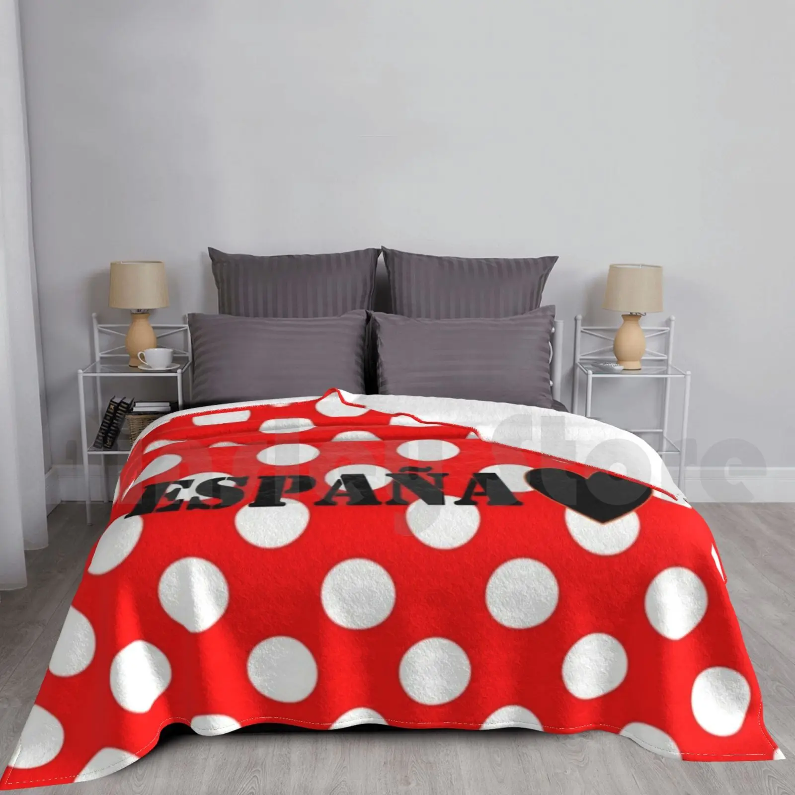 Flamenco Spain White Polka Dots Blanket Fashion Custom Flemish Flamenco Spain Spanish Moles Poplin Flamenco Dance I Love