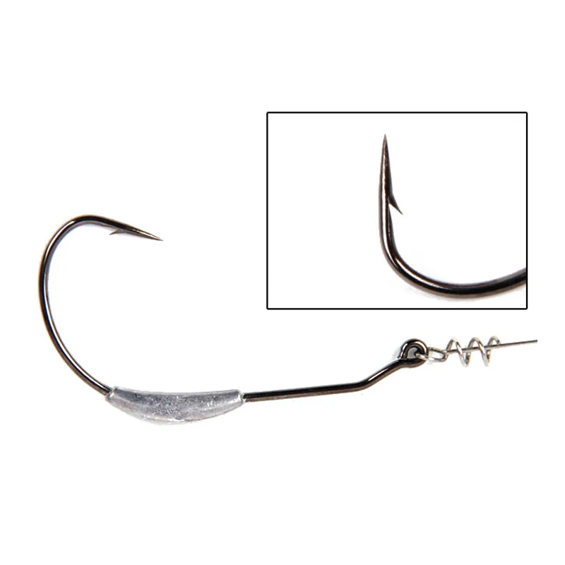 The Time 5pcs Weighted Worm Hook Carbon Steel Offset Curved Shank Barb Wide Gap Fishing Hooks for Soft Plastic Baits Lure Bass