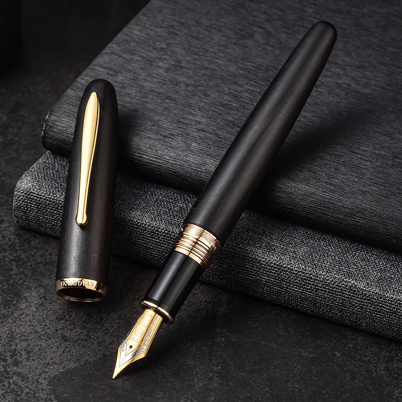 Hongdian 660 Wood Fountain Pen Natural Handmade Jupiter Lucky Star Black Wooden Beautiful Pen EF/F 0.38/0.5mm Writing Ink Pen