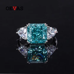 OEVAS 100% 925 Sterling Silver 10*10mm Mint Green High Carbon Diamond Rings For Women Sparkling Wedding Party Fine Jewelry Gift