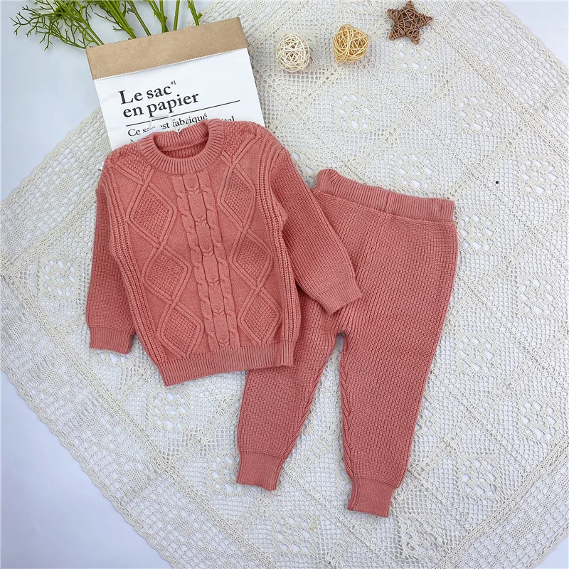 Newborn Baby Girl Boy knitted Clothes Set Sweater+Pant 2PCS Cotton Infant Toddler Spring Autumn Winter Clothing sets Outfit 0-2Y