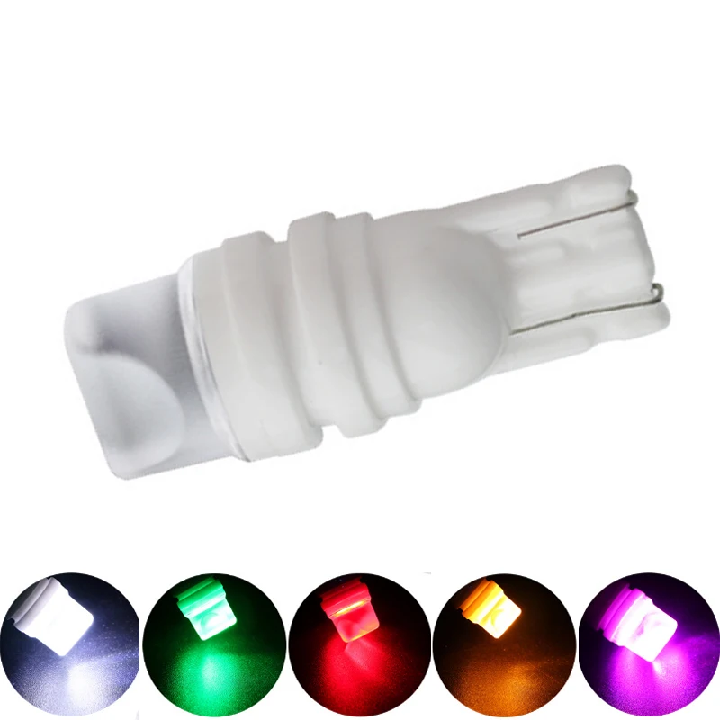 100pcs T10 W5W Ceramic Car LED Reading Clearance Light Bulbs Auto Instrument Lamp White Red Blue Green Yellow Pink DC12V