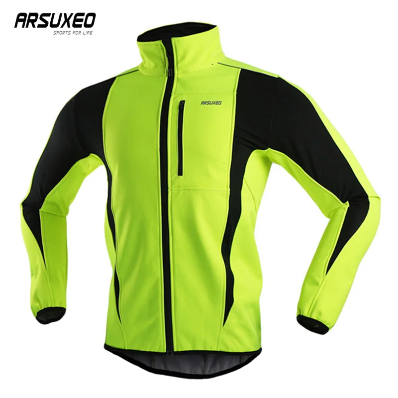 ARSUXEO Thermal Mtb Road Cycling Jacket Winter Night Reflective Warm Bicycle Clothing Windproof Waterproof Men Coat Bike Jersey