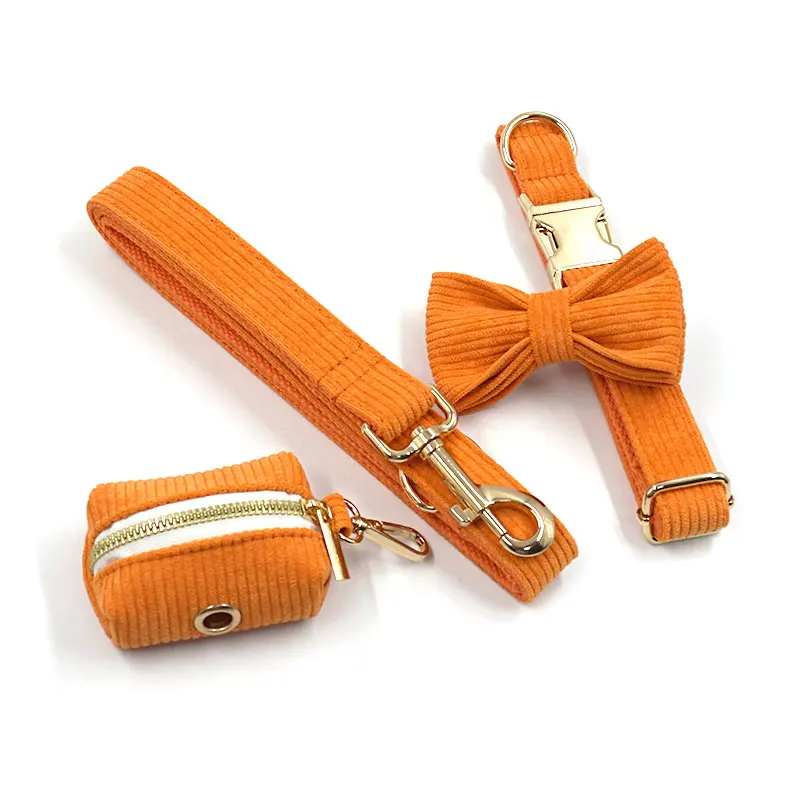 Orange Pet Collar and Leash Set for Boy Dogs Small Medium Large Dogs Harness Personalized ID Fully Adjustable Bow Tie Collar XL