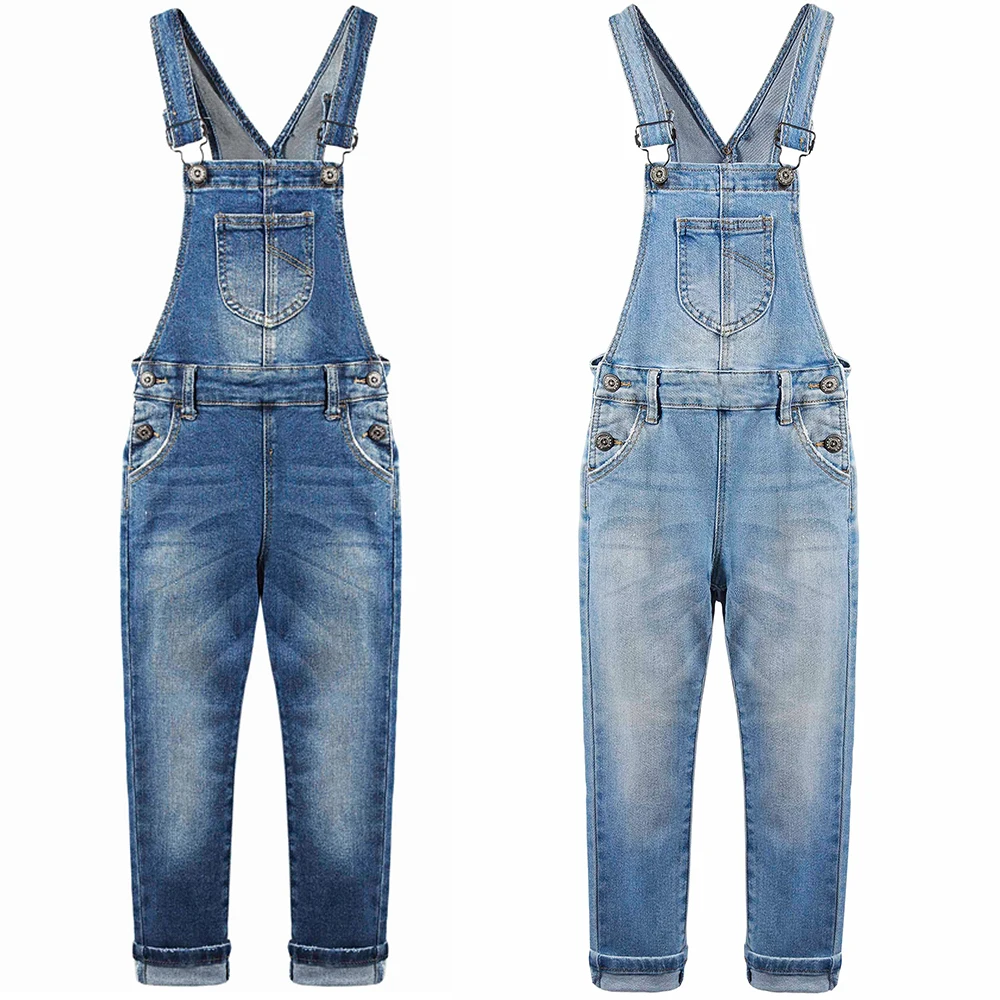 6-14T Teenager Overalls Kids Jeans Soft Stretchy Denim Boys Girls Pants Bib Suspender Trousers Children Clothing Clothes