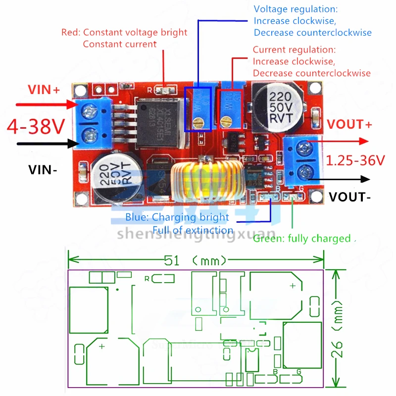 Original 5A DC to DC CC CV Lithium Battery Step Down Charging Board, Power Converter LED Lithium Charger Step Down Module XL4015