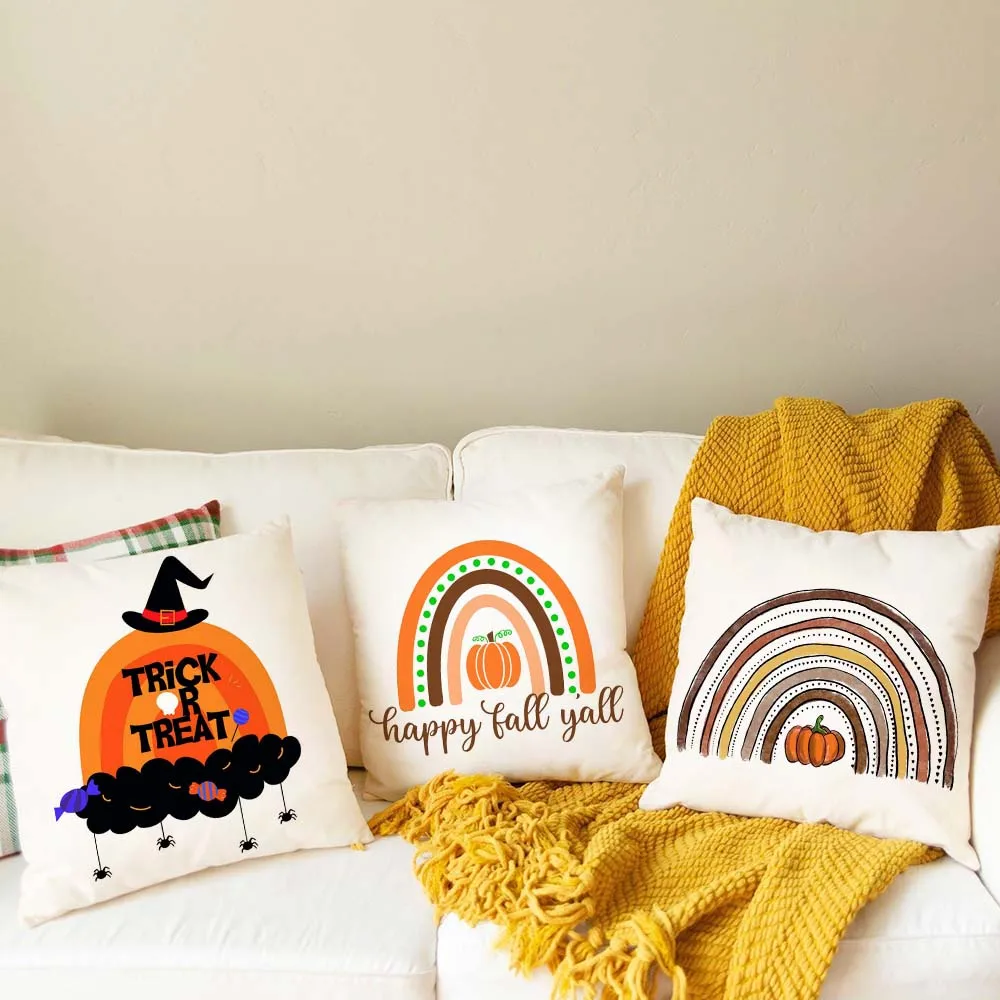 

Halloween Rainbow Polyester Pillowcase Cushion Cover Cartoon Pumpkin Home Decor Pillow Cases Living Room Sofa Pary Decoration