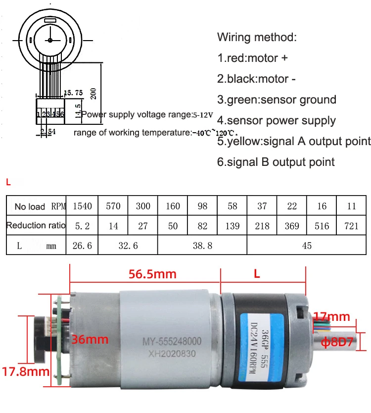 36-555 DC-Planetengetriebemotor Mit Encoder – 12/24V, 58 Rpm, Max. 100 Kg·cm, Bürstenbehaftet