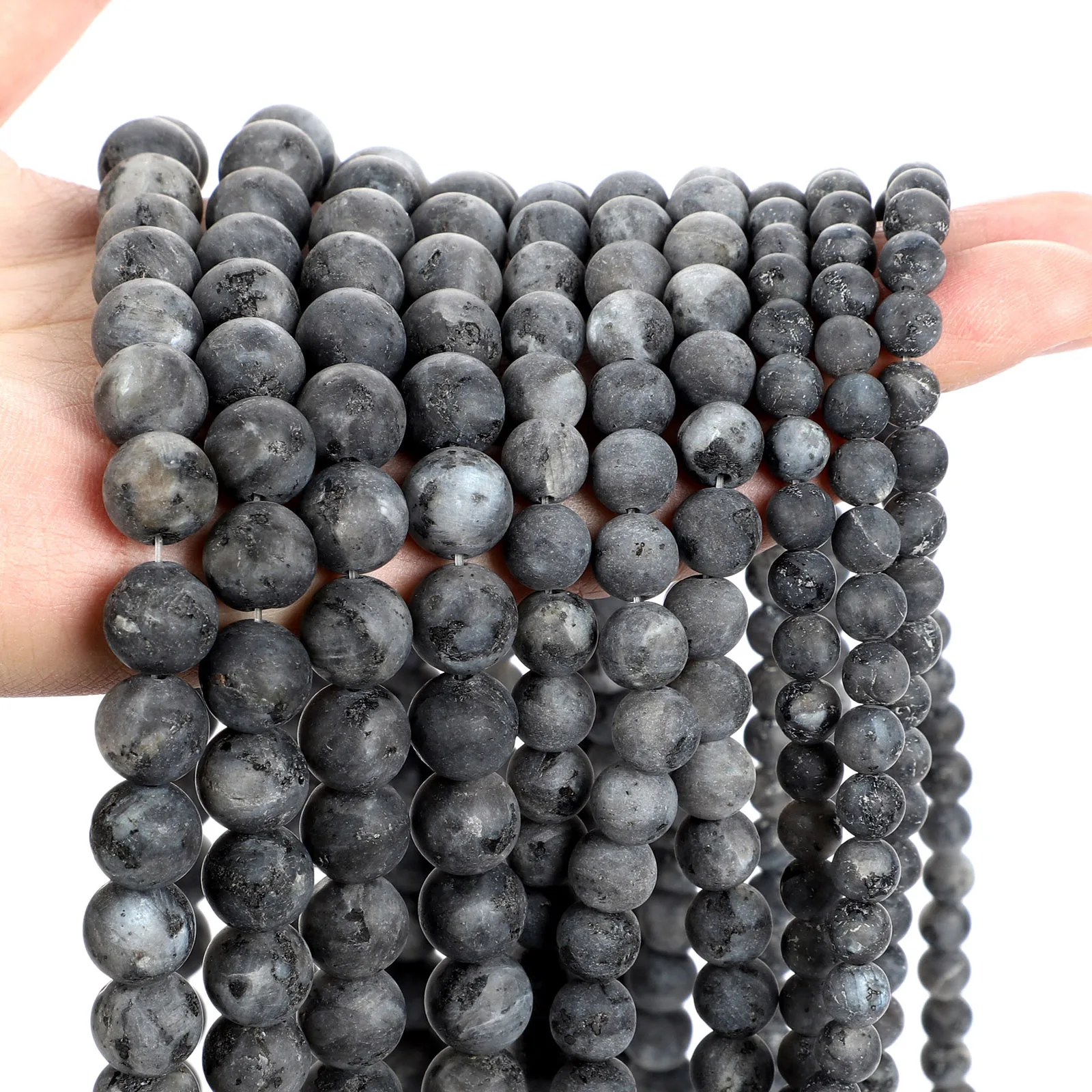 Frosted Black Spectrolite Natural Stone Beads Round Loose Spacer Beads For Jewelry Making DIY Bracelets Charm Accessories 4-12MM