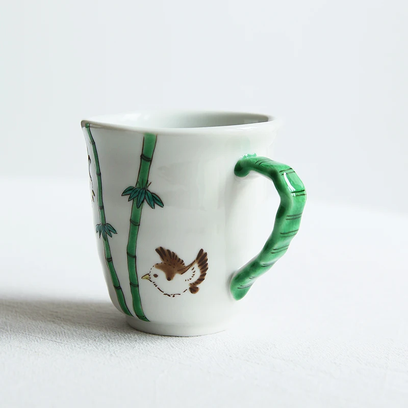 Spot nine valley burned bamboo birds imported from Japan figure mark cup ceramic cup Japanese bird milk cup cup