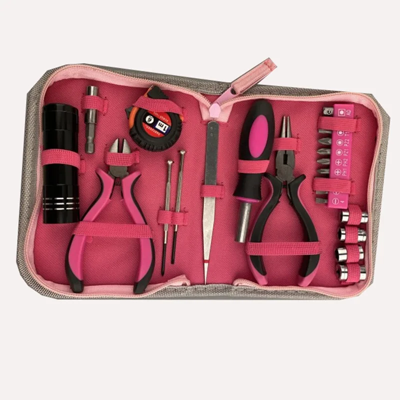 23PC Pink Tool Set Ladies Hand Tool Set with Easy Carrying Pouch Home Tool Set for DIY Home Maintenance Tools for Women Girls