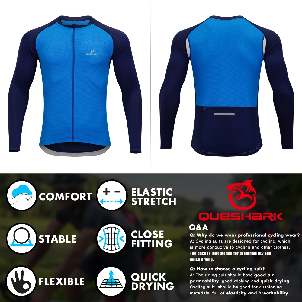 QUESHARK maglia da ciclismo a maniche lunghe da uomo MTB Mountain Road Bike Downhill Shirt Top Quick Dry Riding Racing abbigliamento da bicicletta