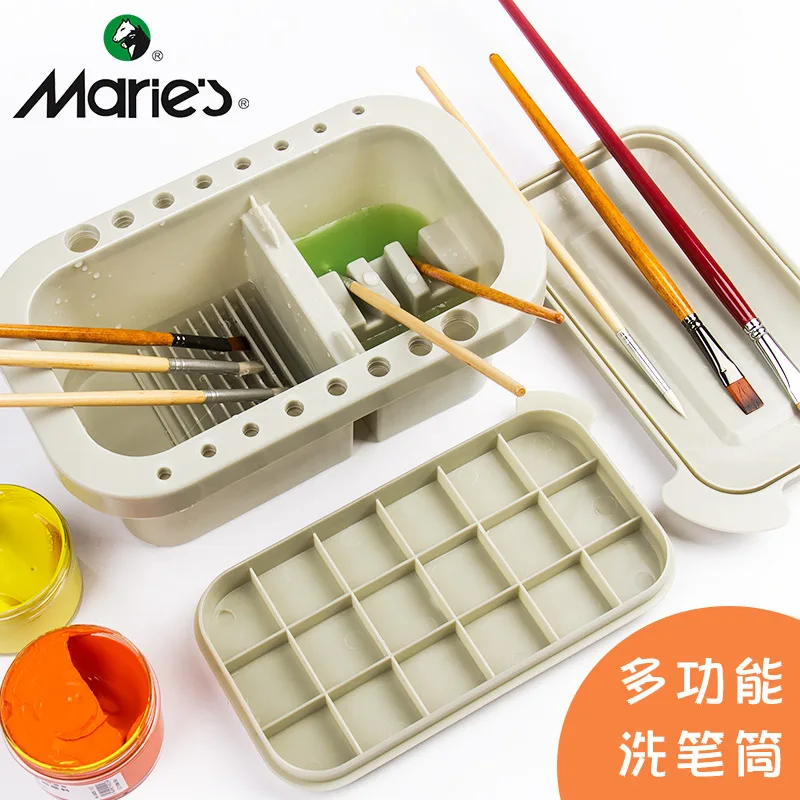 

Multifunction Paint Brush Basin with Palette Color Box Brush Holder Trapezoidal Design Easy Clean Used Watercolor Oil painting