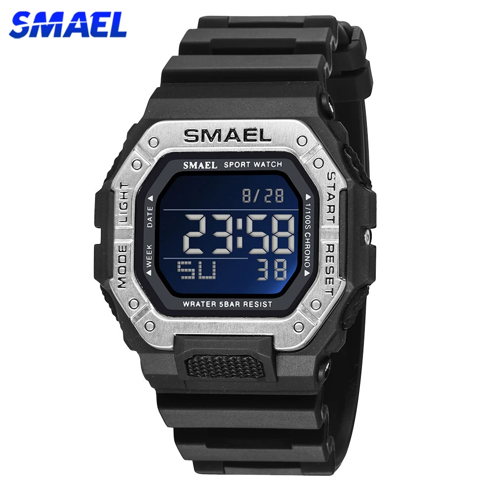 SMAEL-reloj deportivo Digital multifuncional para hombre, cronógrafo de pulsera LED, con cuenta atrás, militar, a la moda