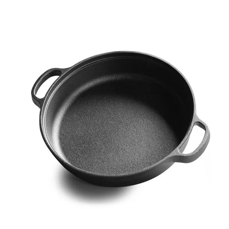 35cm thick uncoated flat-bottomed cast iron pan household pancake pan binaural cast iron pan outdoor steak frying pan