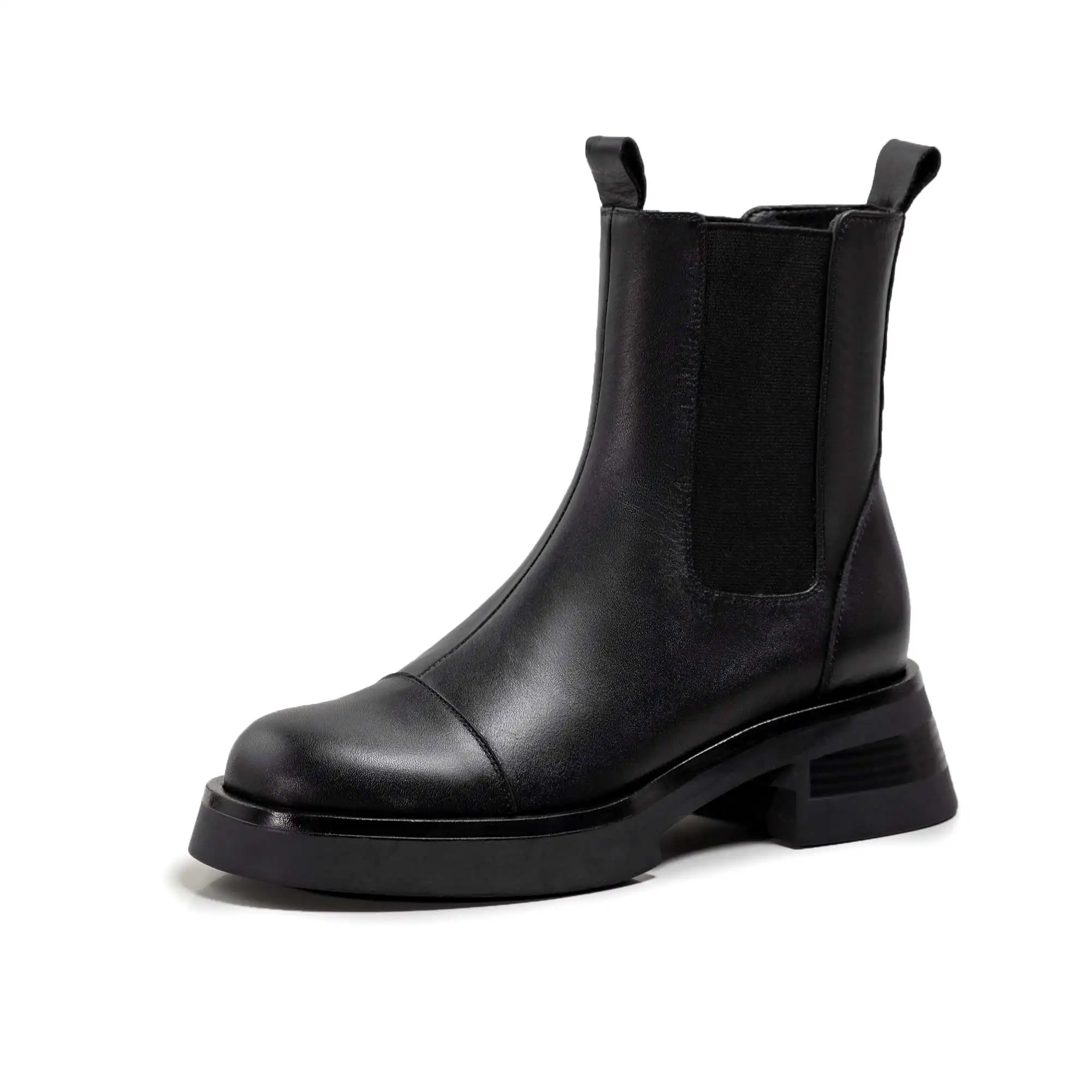 Krazing Pot Cow Leather Round Toe Chelsea Boots Slip On Flat Platform Keep Warm Punk Sexy Neutral Chic All-match Ankle Boots