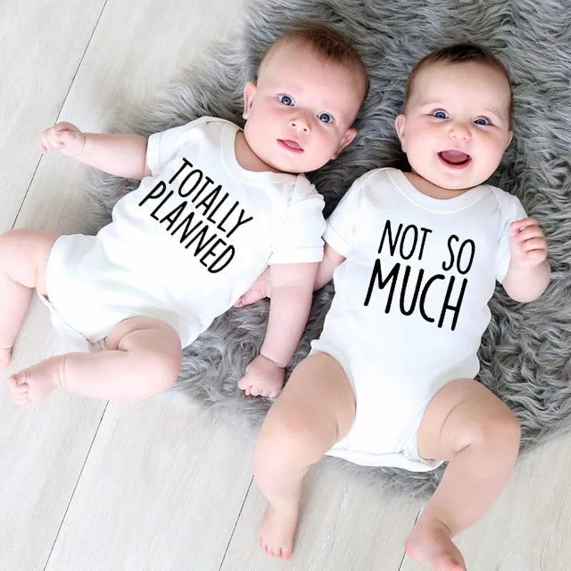 Totally Planned and Not So Much Newborn Twins Baby Clothes Summer Short Sleeved Black One-piece Unisex Baby Body Jumpsuit 0-18M