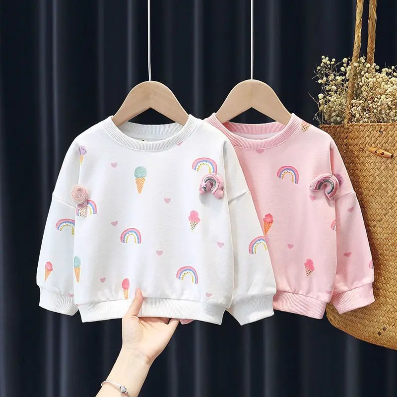 Girls T-shirt Spring and Autumn New Children\'s Fashion Outer Wear Long Sleeve T-shirt Top Cotton Girl Baby Round Neck Top