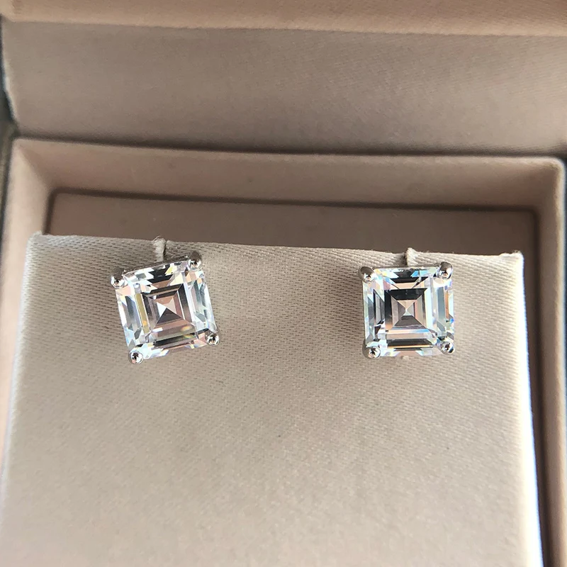 OEVAS Classic 100% 925 Solid Sterling Silver 7*7MM High Carbon Diamond Gemstone Ear Studs Earrings Women Fine Jewelry Wholesale