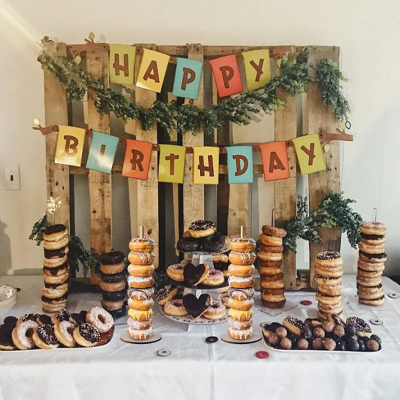 Diy decoração de casamento donuts parede de madeira suporte sobremesa donut mesa titular exibição crianças festa aniversário chá de bebê