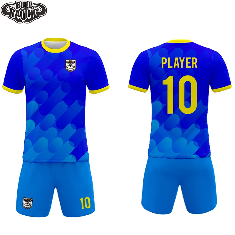 

new blue design wholesale full printing customizing football jersey uniform