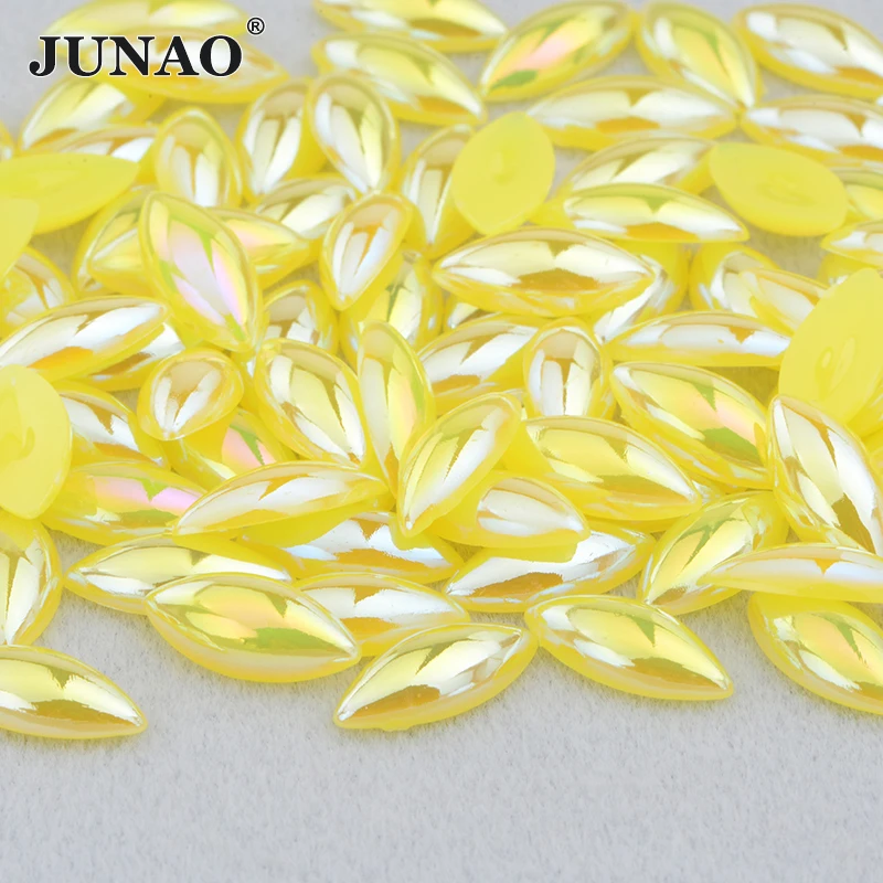 JUNAO 5*10mm 7*15mm Orange AB Flat Back Pearl Half Pearl Sticker Glue On Crystal Strass Acrylic Stones For Decorations