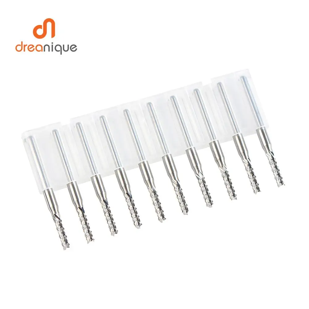 10 pz/set Punte per fresa per mais in metallo duro solido D0.8, 1.0, 1.6, 1.8, 2.4, 3.1 PCB Fresa CNC Utensili per fresatura da taglio