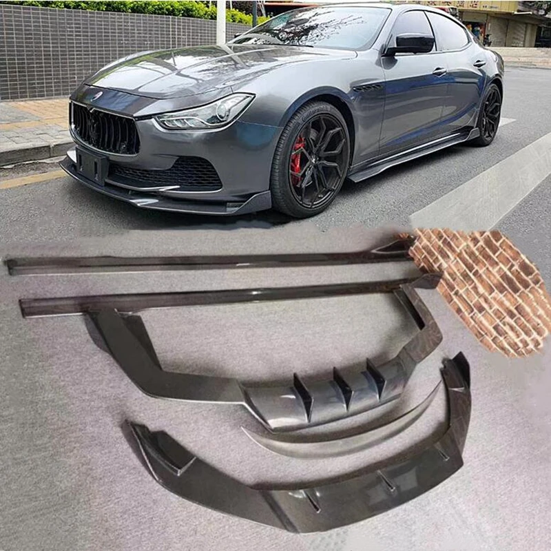 For Maserati Ghibli 2014 2015 2016 2017 Real Carbon Fiber Front Rear Diffuser Bumper Lip Spoiler Side Skirt kit Wind Splitters