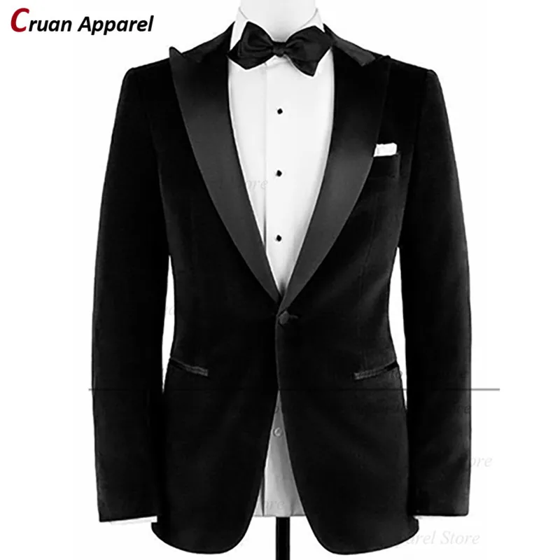 

(One Blazer) 2022 Black Velvet Men's Blazer Slim Fit Groom Wedding Suit Jacket Tailor-made Fashion Formal Groomsmen Coat Tops