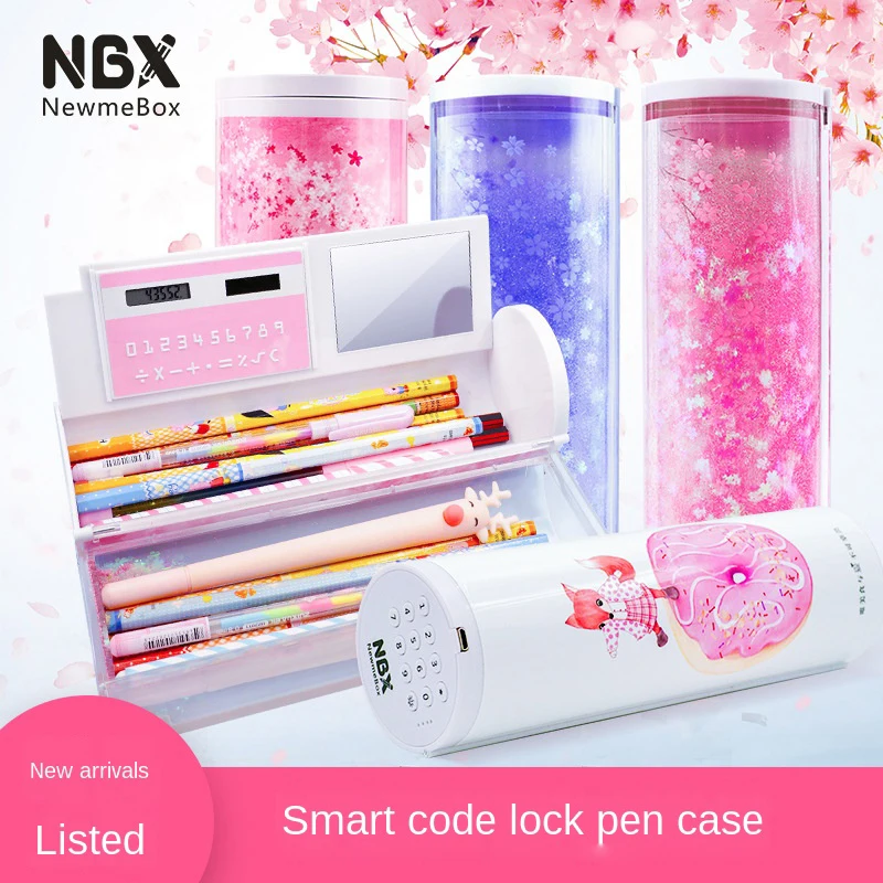 Pencil Case Code Lock Pen Box NBX Password Pencil Case Large Capacity Stationery Box Multi-Function Cylindrical Pencil Box