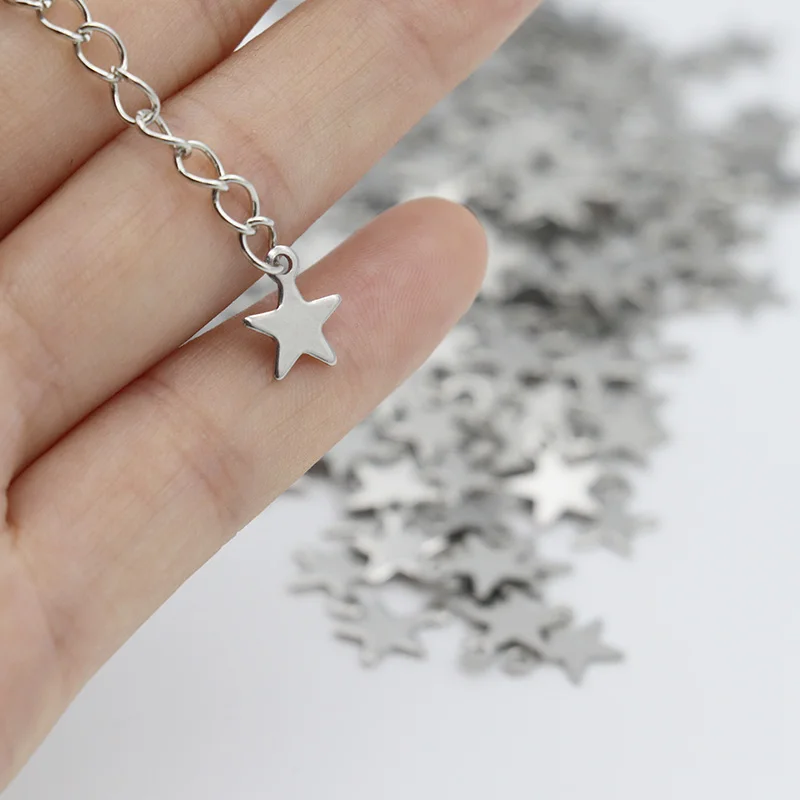 20/100pcs/lot 9x10mm Stainless Steel Star Moon Charms Pendants Star Floating Charm for DIY Necklace Jewelry Making Findings