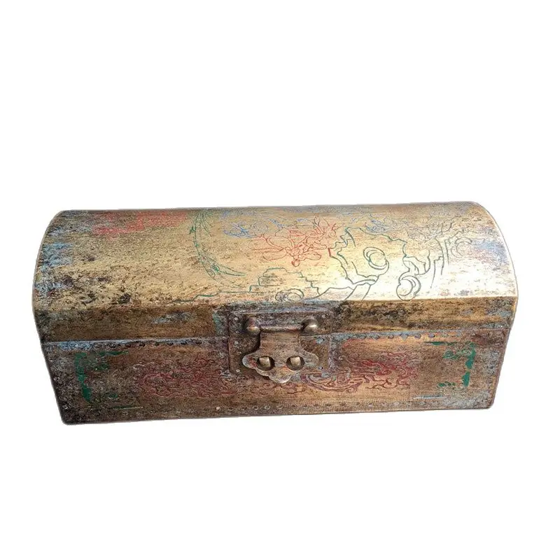

Brass Collection Oval Ink Cartridge Embossed Color Painting Copper Box Qing Dynasty Jewelry Storage Box