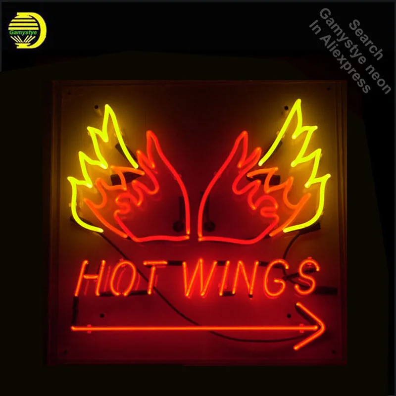 

Neon Sign Hot Wing BBQ Neon LightS Beer Bar Room Display Wall Sign Window Advertise Lamp Decorate Home Handmade Real glass TUBE