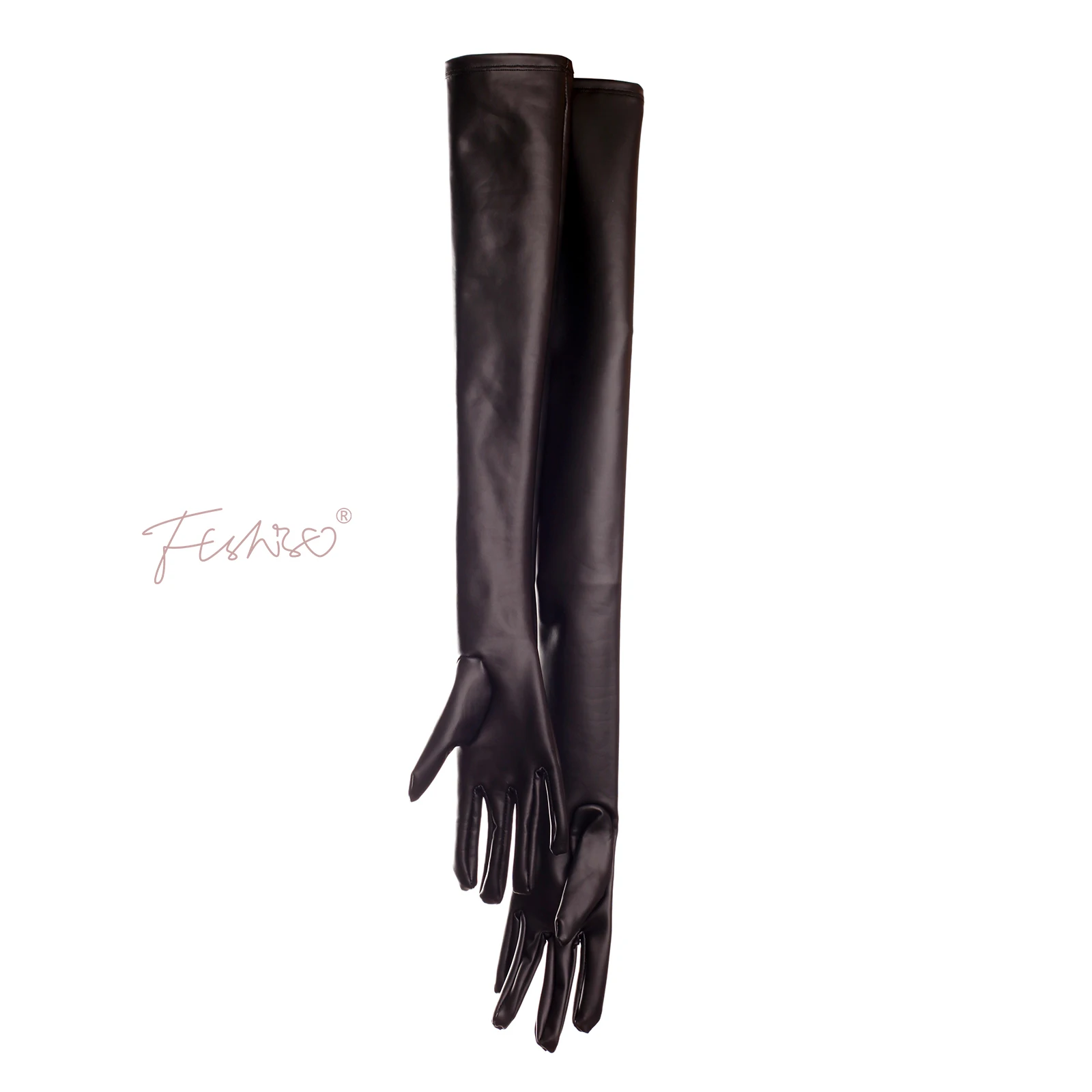 Ftshist-guantes largos de dedo completo para fetiche, manoplas elásticas de cuero PU, color negro mate, longitud hasta el codo, accesorios de moda