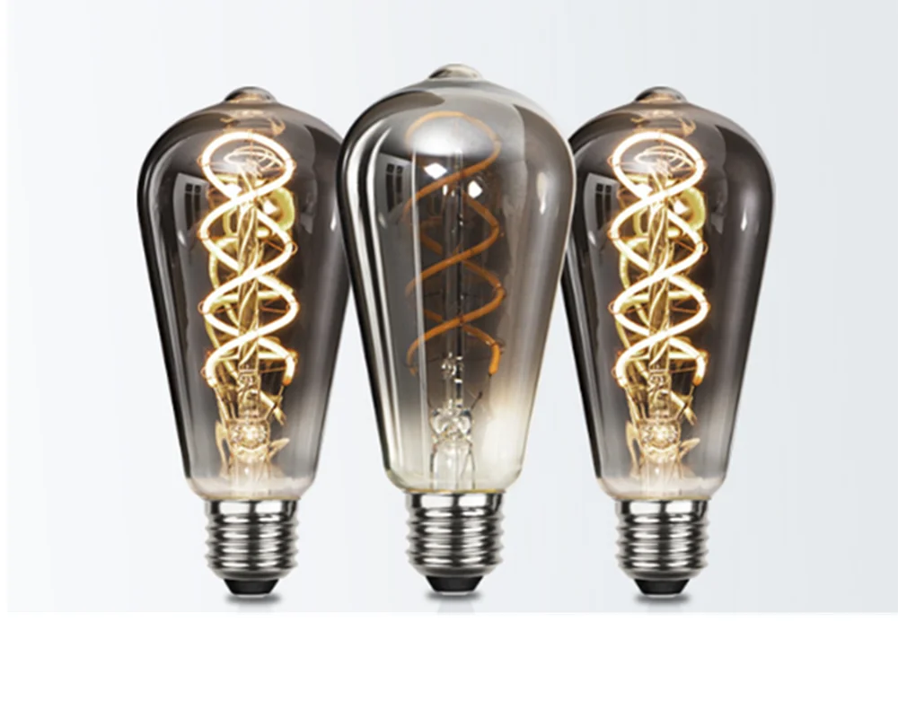 

LED ST64 Smoky Gray E27 4W 6W 220V 110V Dimmable 2700K Warm GSpiral Filament Bulb Retro Vintage Decorative Lighting Edison Lamp